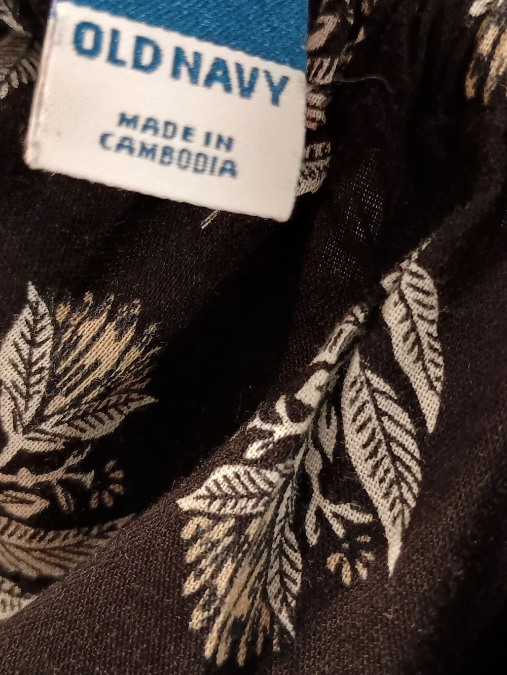 Old Navy Black Blouse with White Leaf Print